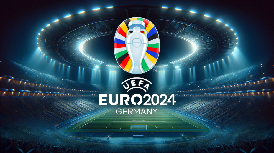 graphic depicting the UEFA Euro 2024 logo on a background of a stadium